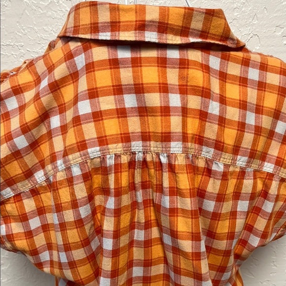 Eddie Bauer Orange white Plaid Button Up Cap Sleeve Blouse Top - Picture 4 of 8